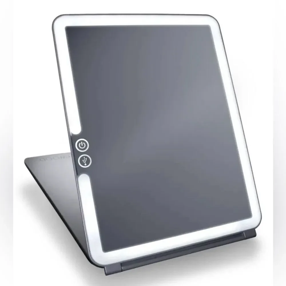 LED Lighted Makeup Mirror - Sleek Gray Compact Vanity Mirror